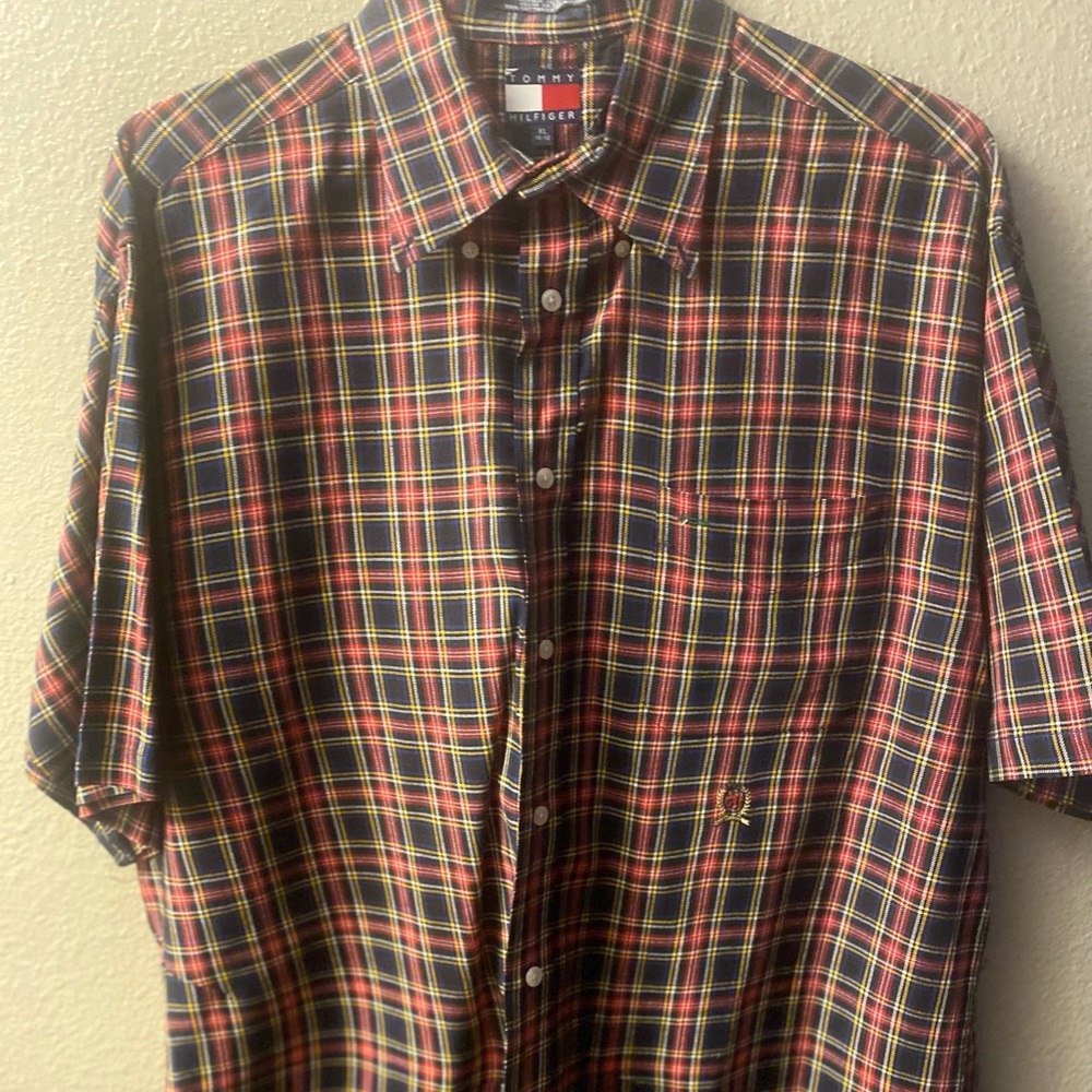 Vintage Tommy Hilfiger Men's Plaid Button Down Shirt Short Sleeve Size XL